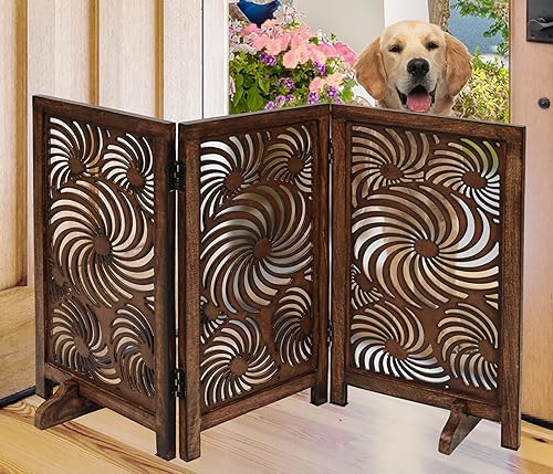 Miniatura 36 de Puerta independiente para perros, puerta plegable de madera para mascotas de 4 paneles para interiores, 72 pulgadas de ancho x 24 pulgadas de alto
