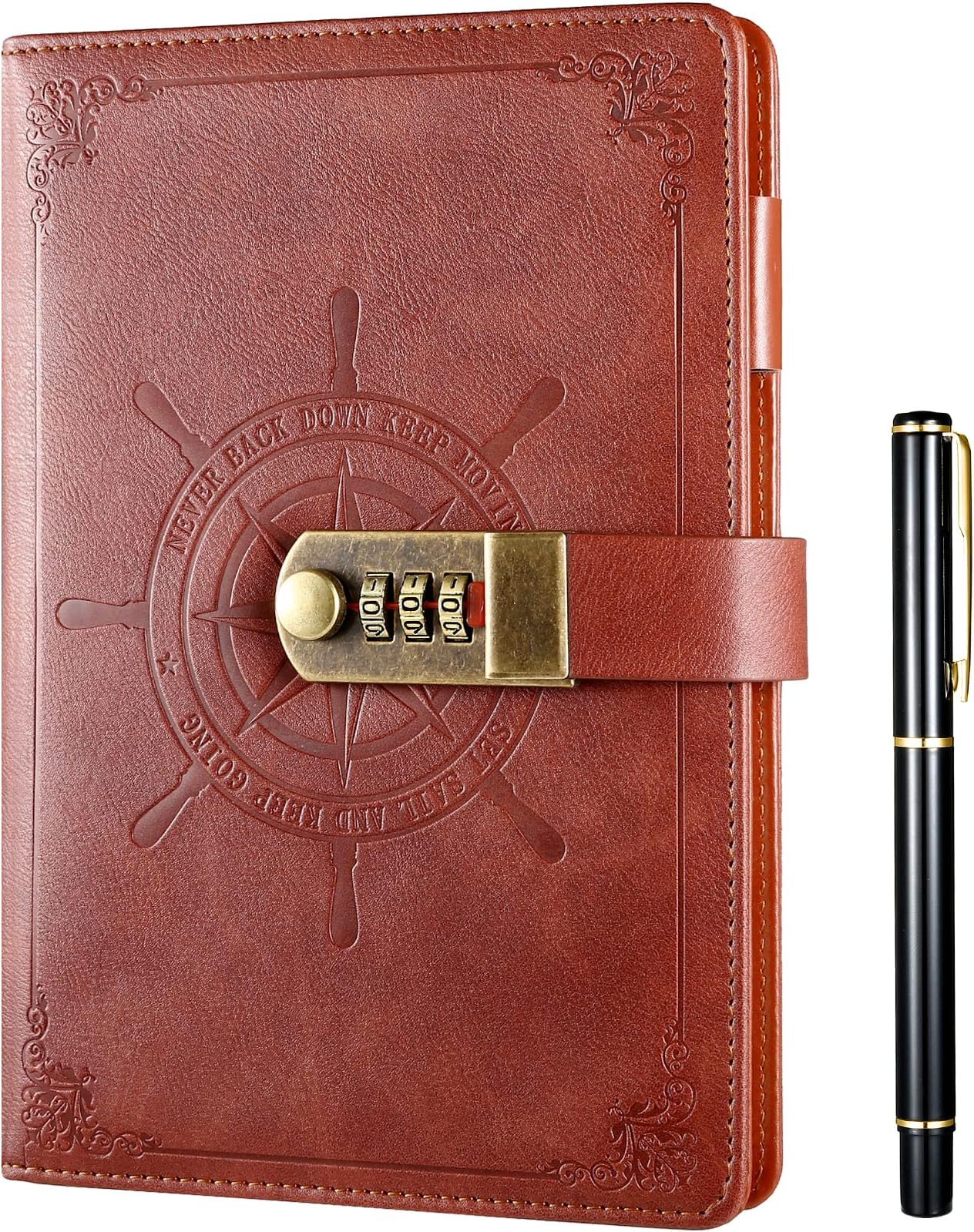 Diary with Lock, Refillable Journal with Lock Diary Organizer with Pen, Vintage Faux Leather A5 College Ruled Lined Pages Locking Journal Notebook