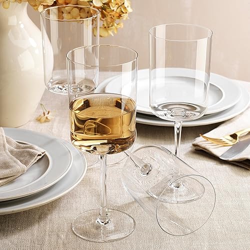 Miniatura 3 de Juego de 4 copas de vino cuadradas modernas con tallo de cristal de 16 onzas, borde alto y delgado, copas de vino grandes para vino tinto y blanco,