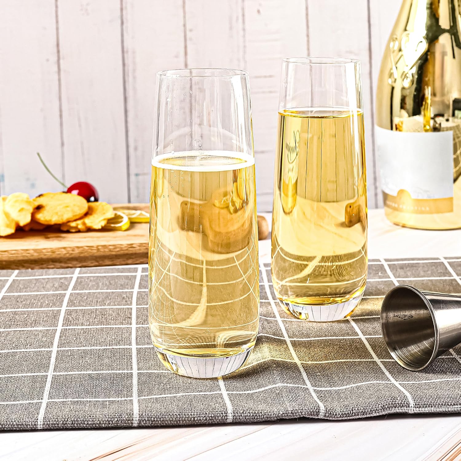 Stemless Champagne Flutes Set of 12, 8.5 Oz Crystal Clear Sparkling Wine Glass, Prosecco Mimosa Champagne Glasses Set