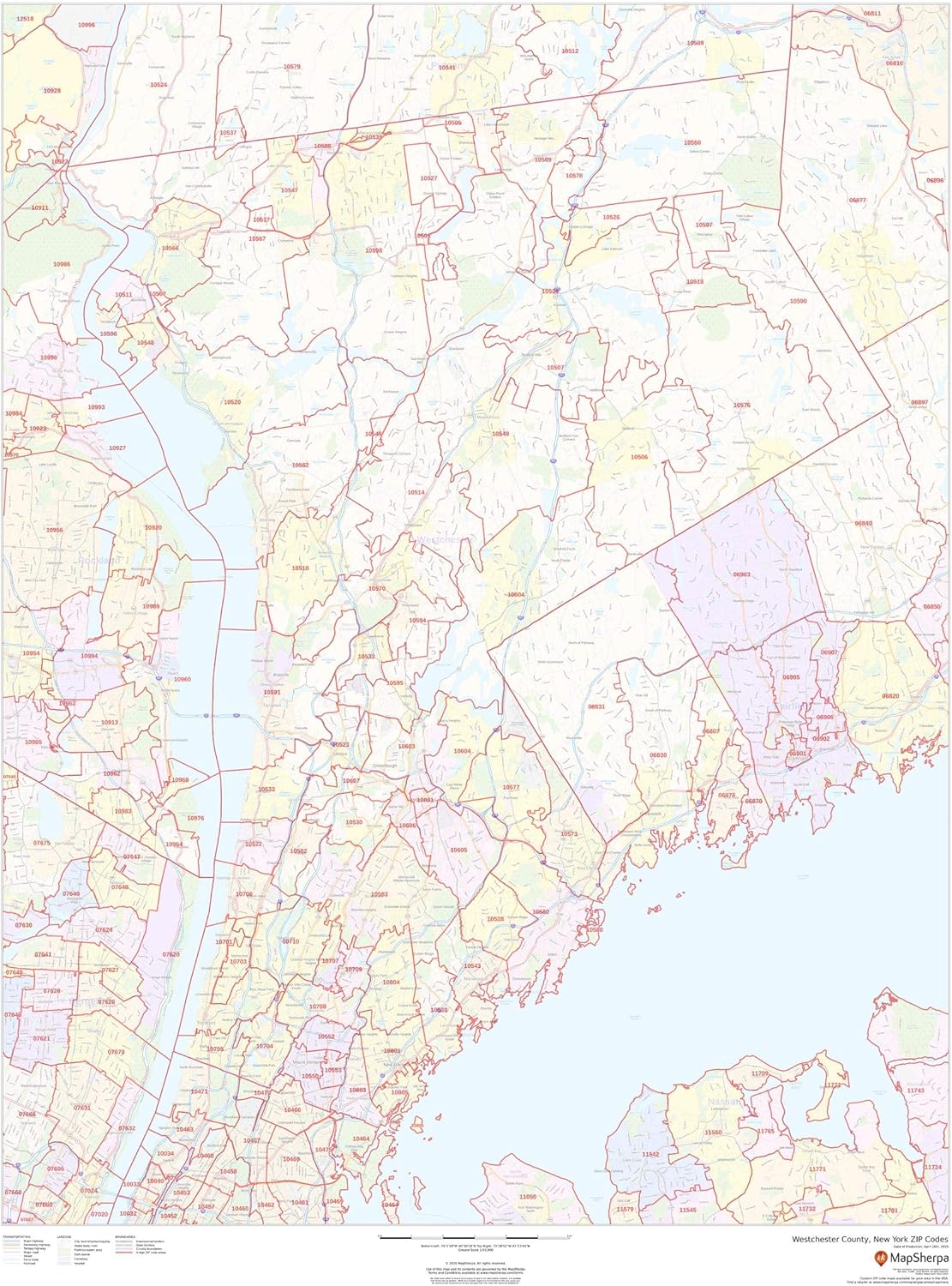 Buy Westchester County, New York Zip Codes 36 x 48 Paper Wall Map
