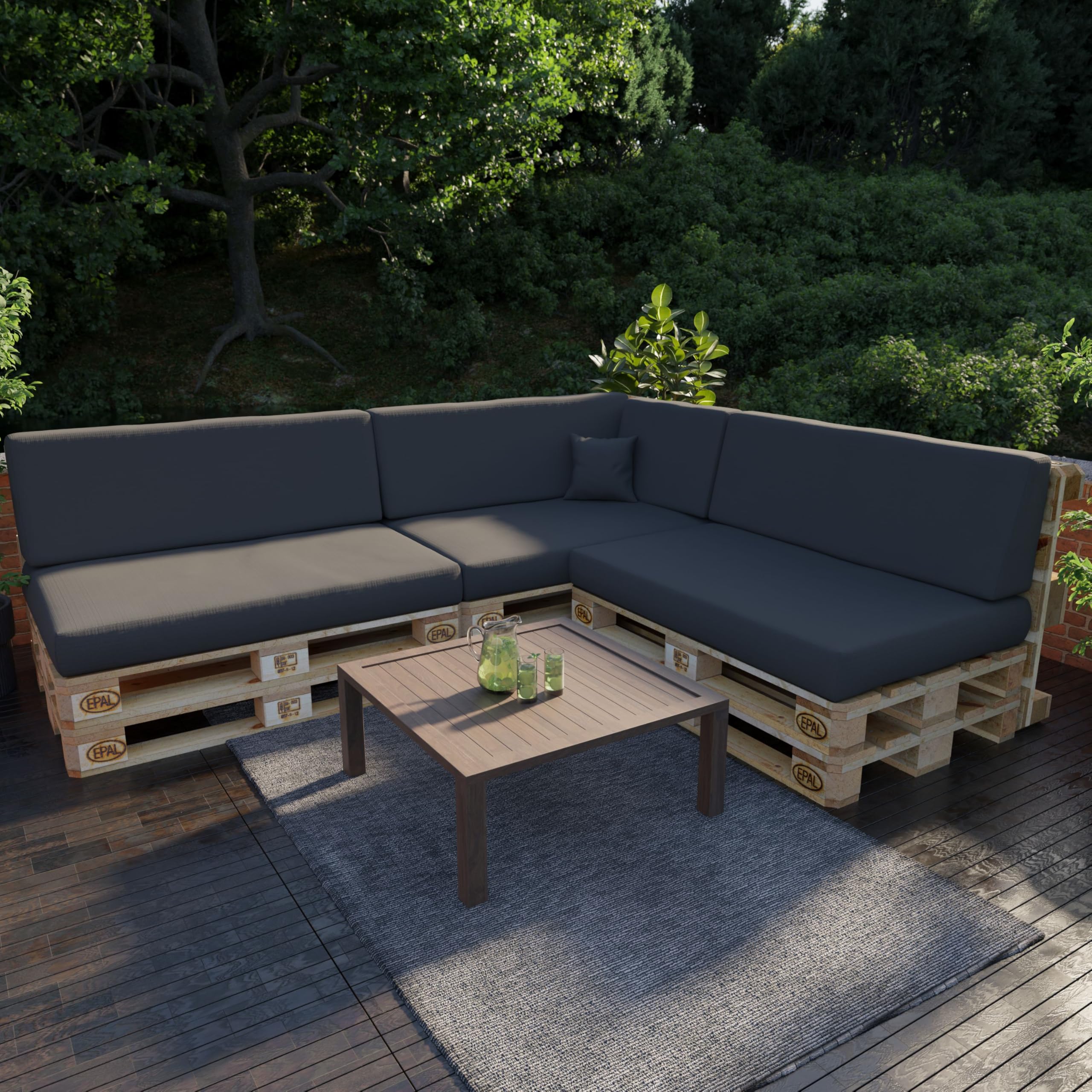 POKAR Cojín-Respaldo Resistente al Agua 120x40x12cm para Europalés/Europalet, Cojín para Jardín o Terraza, Espuma Fría, Cómodo Respaldo para Sofá de Paletas DYI, sin Palés, Antracita