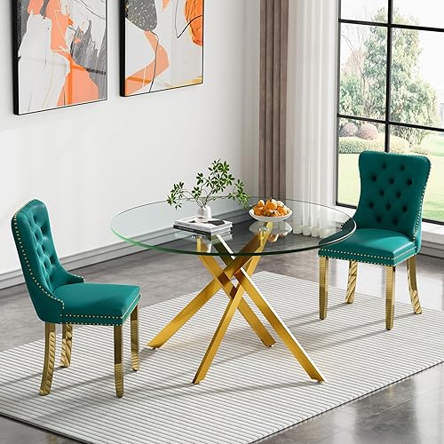 Miniatura 24 de Juego de 4 mesas de comedor redondas de vidrio para 4, juego de mesa de cocina pequeña para 4, mesa redonda de vidrio de 35 pulgadas, juego de 4 4