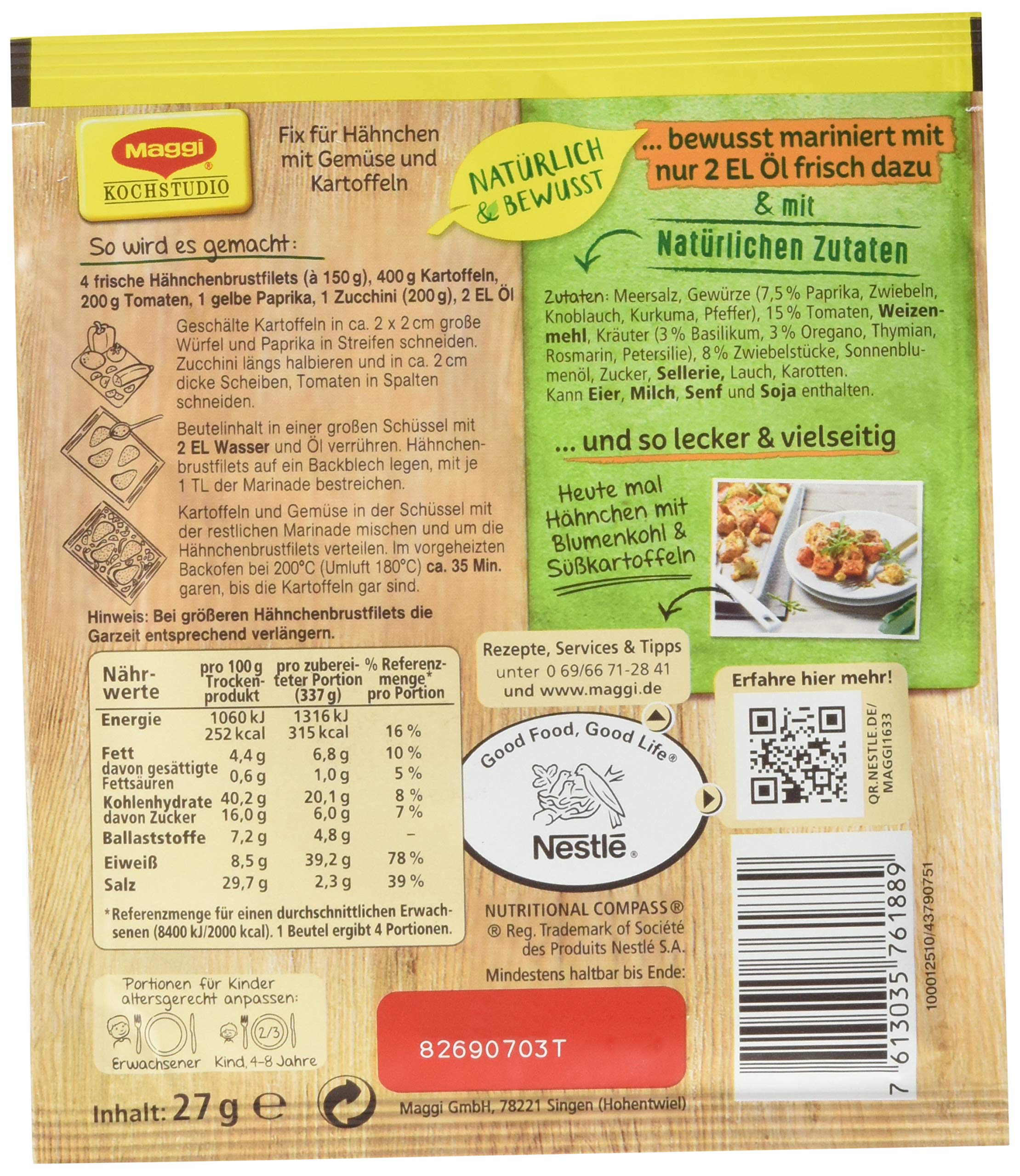 Maggi Fix&Frisch Hähnchen mit Gemüse und Kartoffeln mariniert vom Blech, 22er Pack (22 x 27 g)