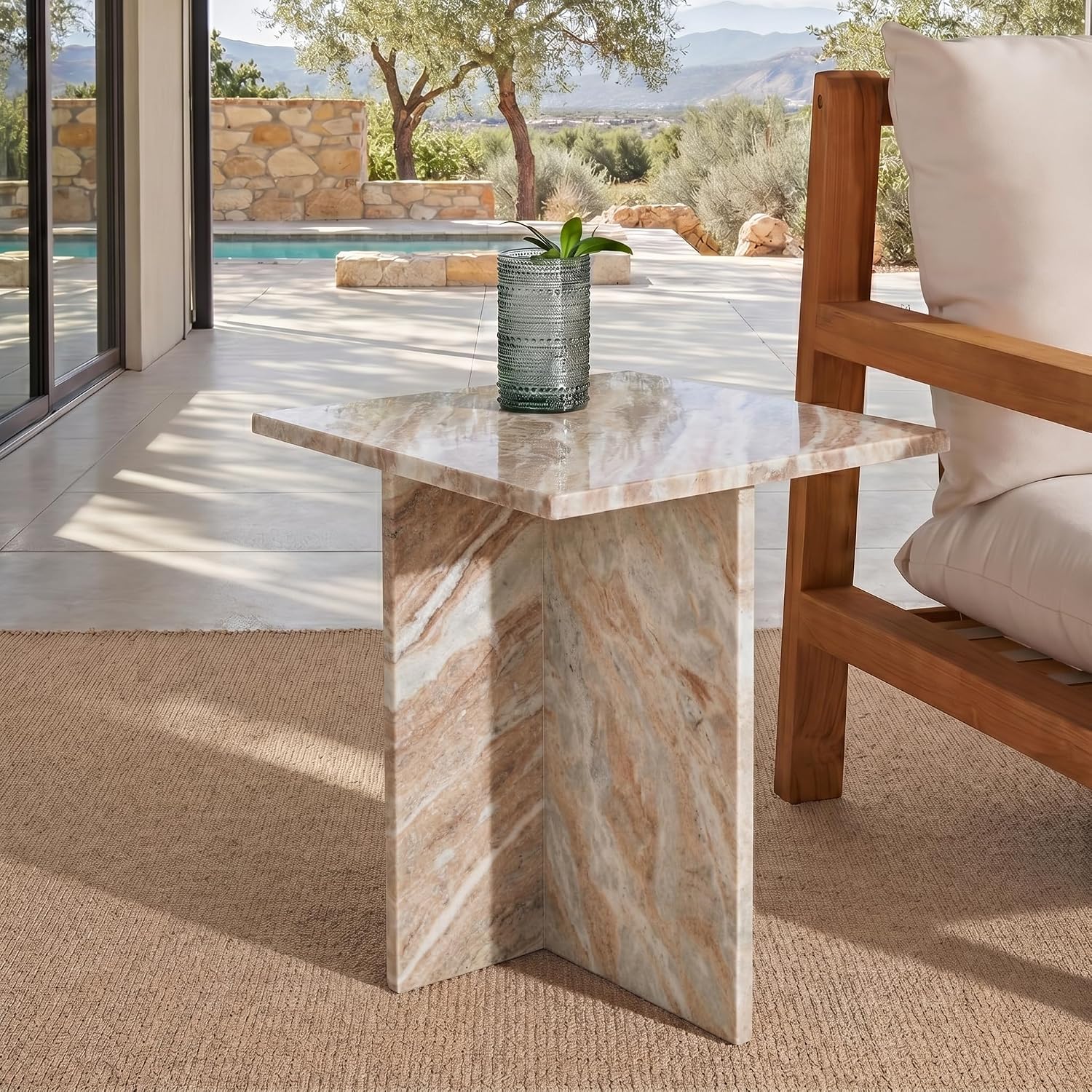 Safavieh Couture Adriano Marble Accent Table, White and Brown - Image 1