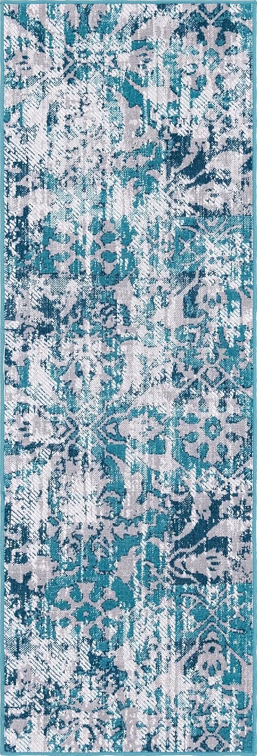 Rugs.com Lucerne Collection Runner Rug – 6 Ft Runner Blue Low-Pile Rug Perfect for Hallways, Entryways