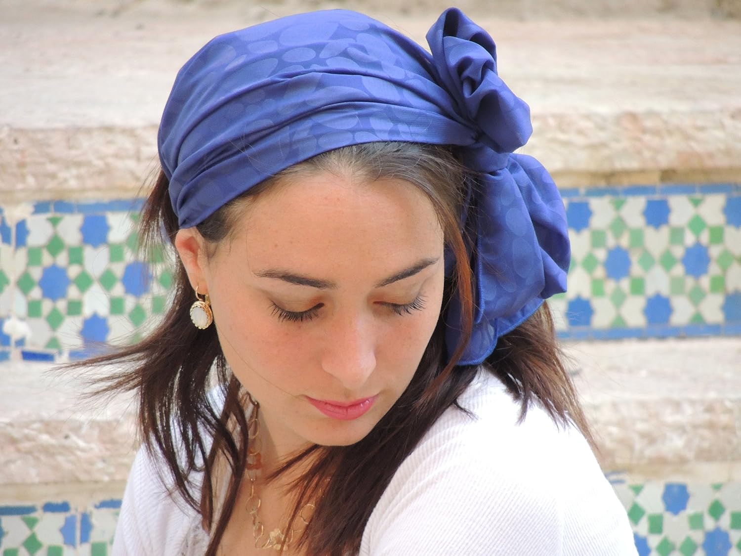 Tichel Snood Half Hair Covering One Size Shining Blue