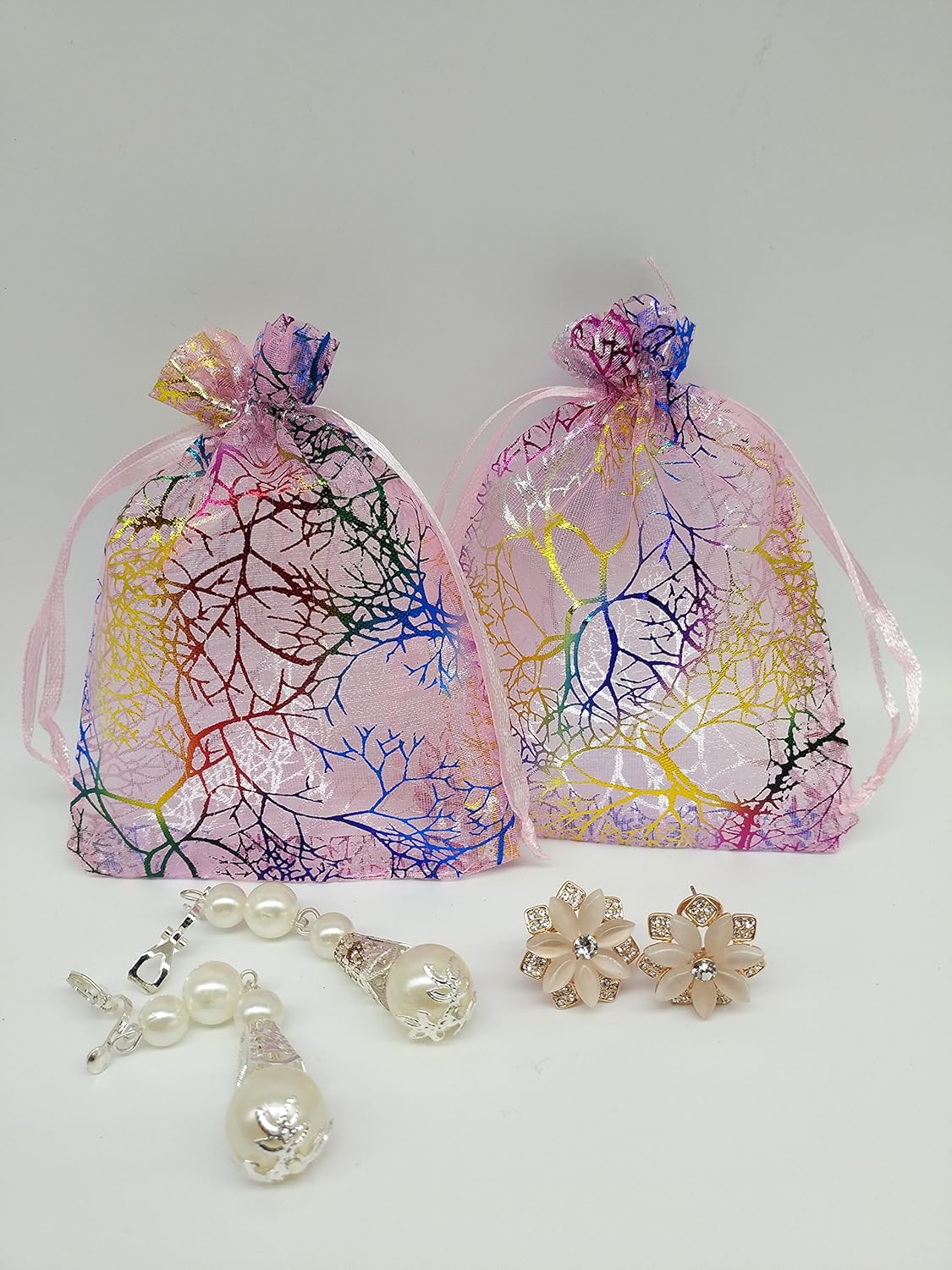 Holiday Deals 🛒 Ankirol 100pcs Sheer Organza Favor Bags for Wedding Baby Shower Rattan Print Gift Bags Samples Display Drawstring Pouches (3x4, Gold)