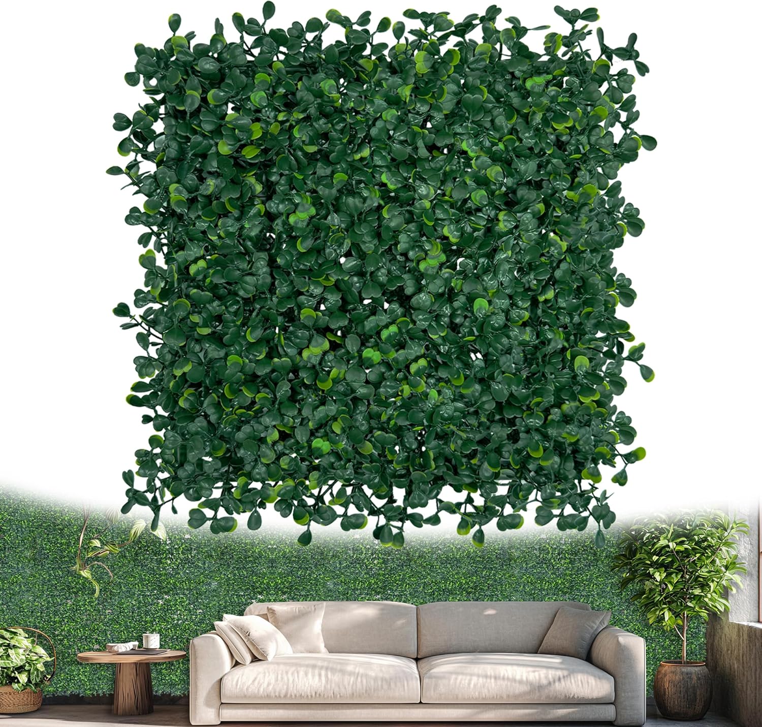 Artificial Greenery Grass Wall Panel, 10x10 Inch 6-Pack (4.2 sqft), UV-Anti Fake Ivy Fence Privacy Screen Green Boxwood Covering for Indoor and Outdoor Home Wall Decor