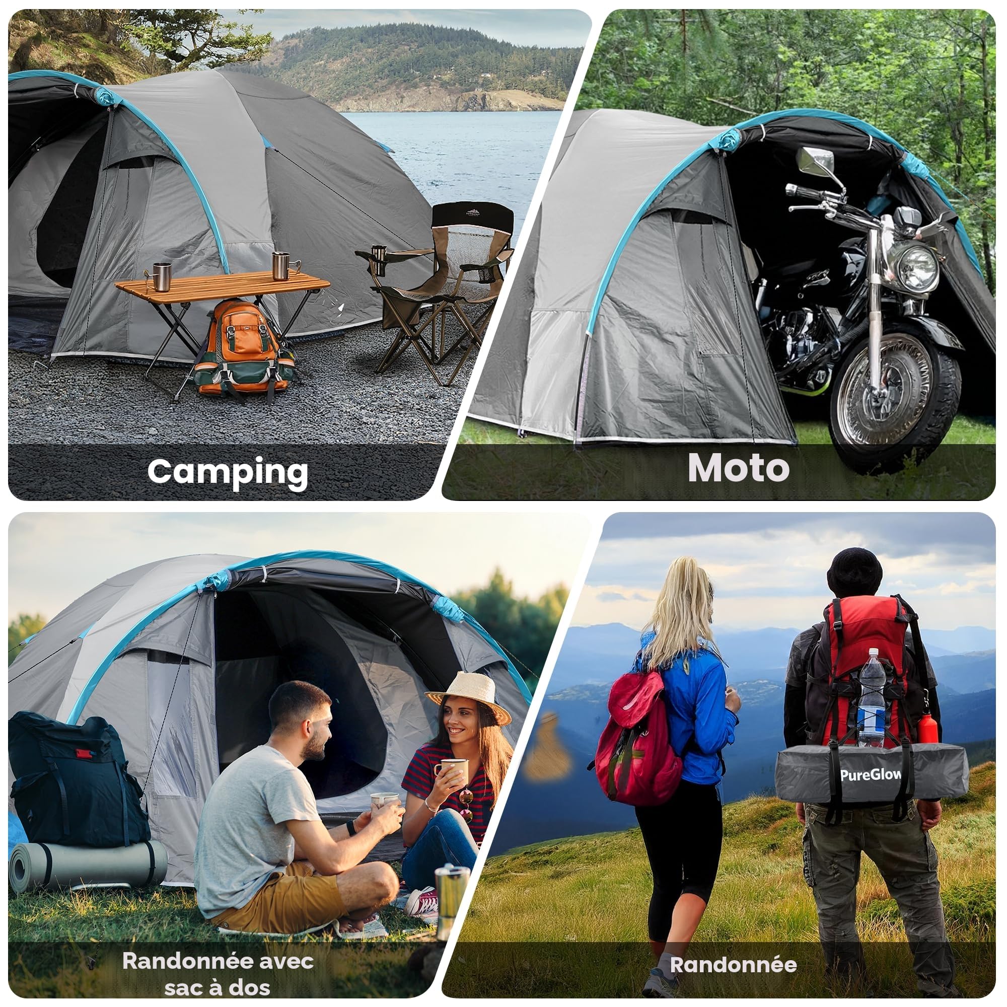 BlueWood Dome Camping Tent for 3-4 Person, Double Layer, Lightweight Holiday Family Camping and Hiking Tent, Waterproof, Sewn-in Groundsheet