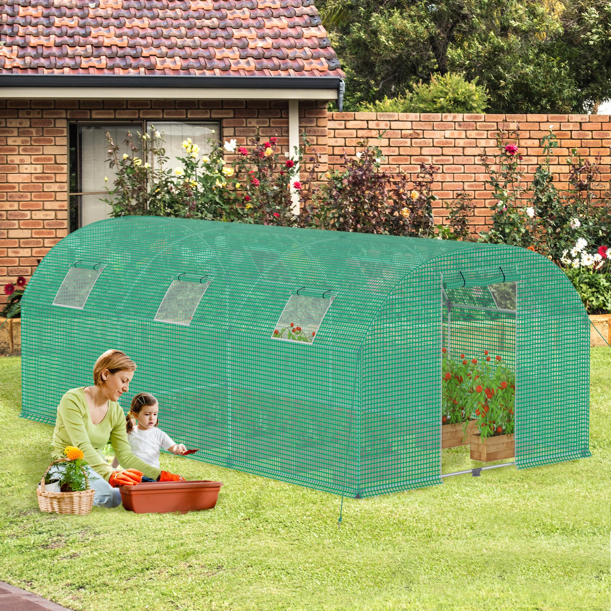 ACXIN Szklarnia foliowa 3 x 6 x 2 m, szklarnia ogrodowa, tunel foliowy, ocynkowany stelaż stalowy Ø 22 mm HDPE + folia LDPE z siatką, oknami i drzwiami, szklarnia foliowa, odporna na warunki zimowe