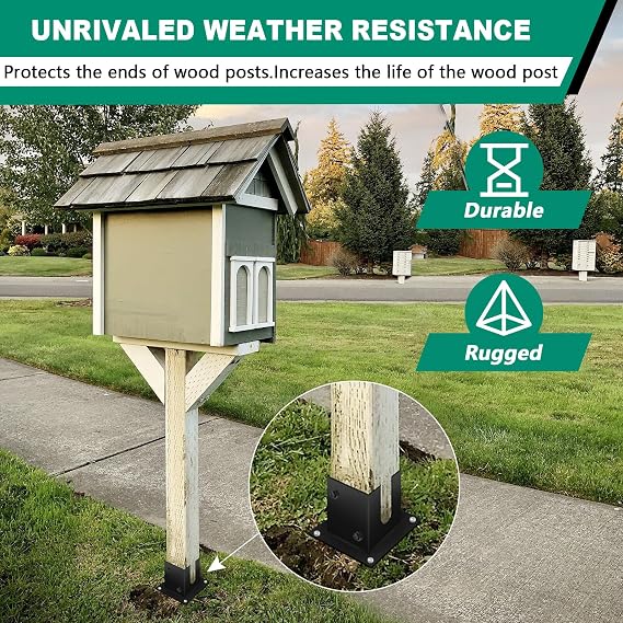 Post Anchor Base,Concrete Wood Fence Post Base for 4 x 4(Actual:3.5 x 3.5) Lumber,Pergola Floor brakcets for Deck Post,Fence Post,Porchs Post W/Hardware (4Pack)...