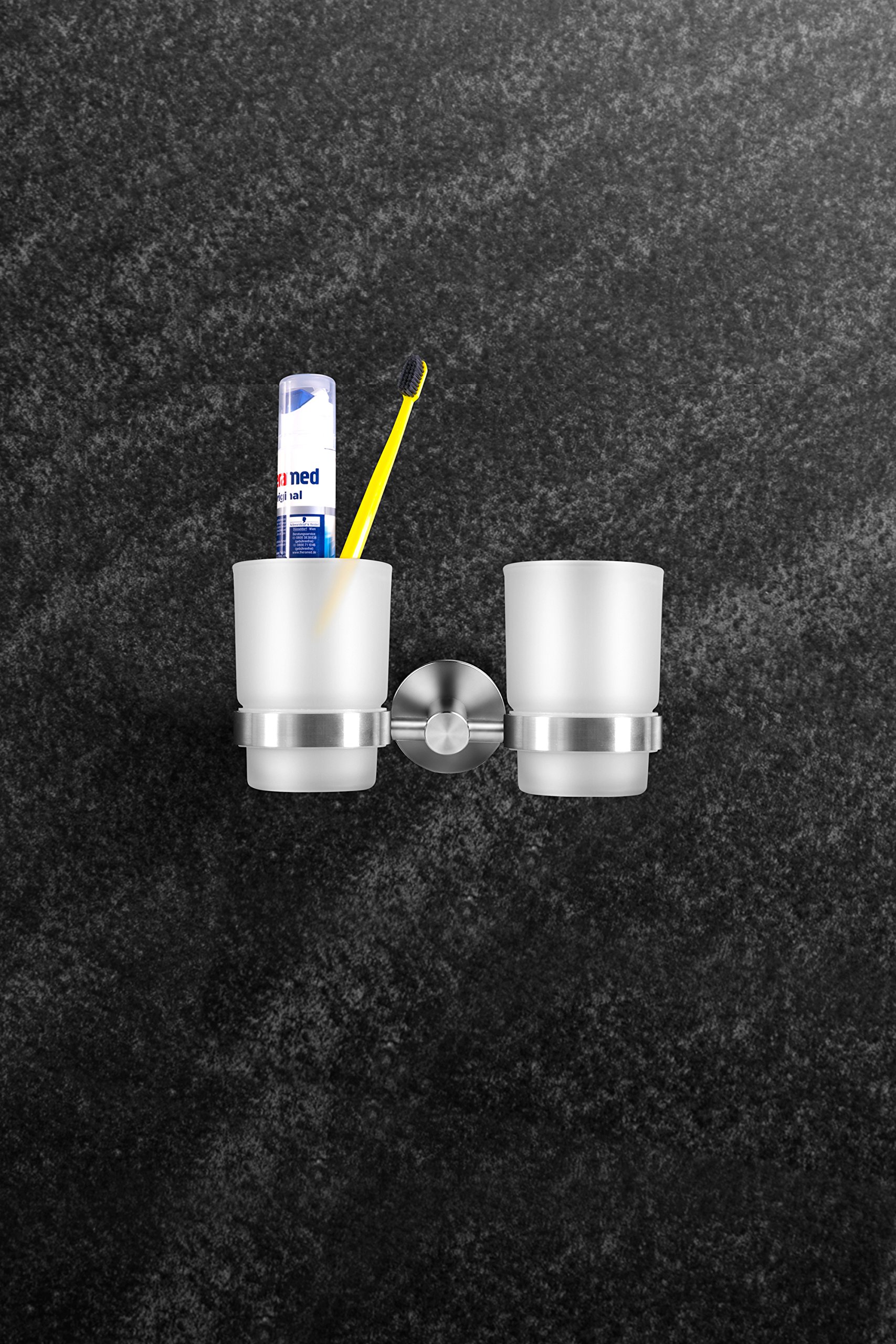 Support Brosse A Dent Ambrosya® | Porte-Brosse à Dents Exclusif En Acier Inoxydable | Salle De Bain Tasse Monture En Verre Toilette Brosse à Dents Dentifrice (Acier Inoxydable (Brossé Porte Gobelet Salle