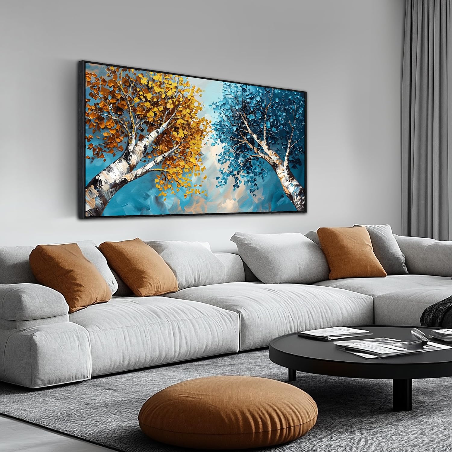 THRLVEART Colorful Tree Canvas Wall Art Living Room - Girl Bedroom Decor with Black Framed Ready to Hang Size 29" x 59"