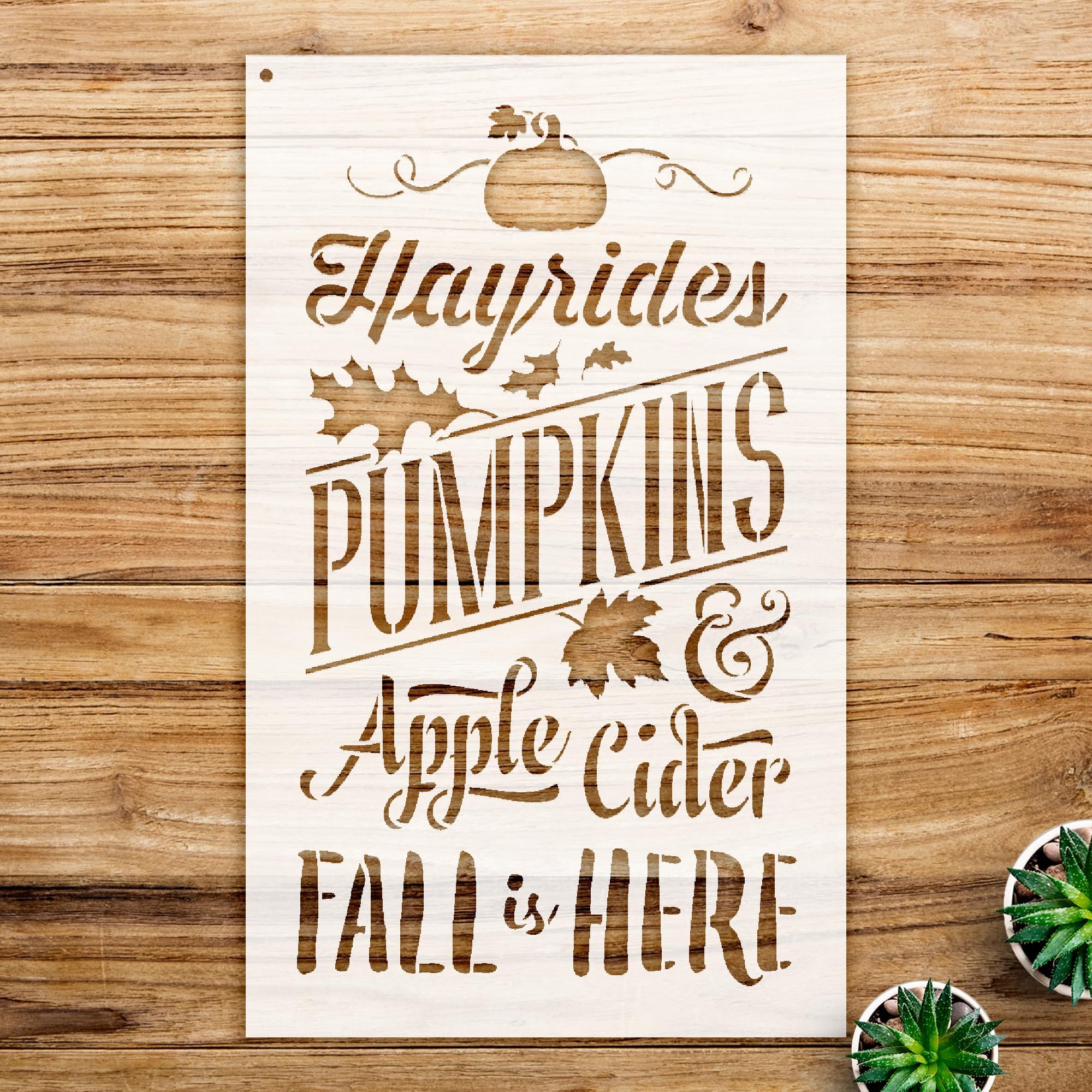 Fall Stencil Pattern for Home Decor and Crafts, Featuring hayrides, Pumpkins, Apple Cider, and Leaves, Ideal for Autumn Projects and Farmhouse Style - Size A1 (20.2