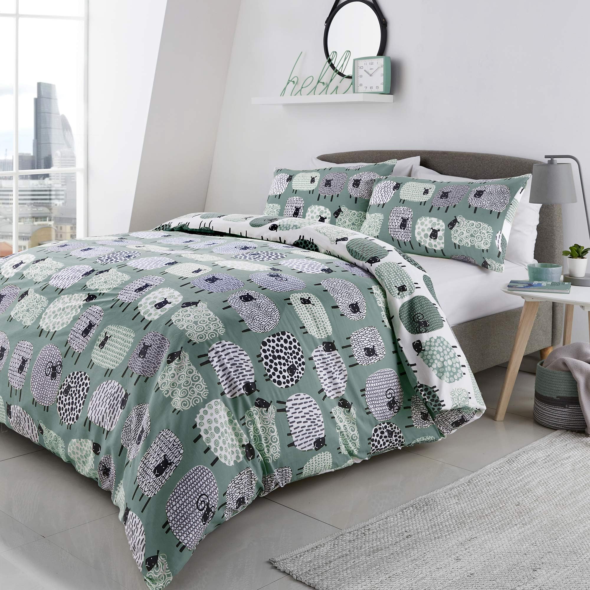 Fusion Dotty SheepEasy Care Duvet Cover Set, Polycotton, Duck Egg