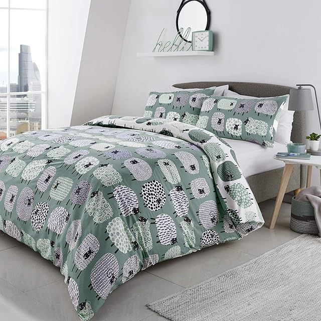 Fusion Dotty Sheep-Easy Care Duvet Cover Set, Polycotton, Duck Egg, Single