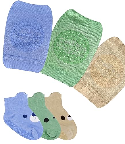 Rodilleras de bebé para gatear y calcetines de bebé para caminar (6 pares, 6-12 12-18 meses) Calcetines para niños pequeños con pinzas y rodilleras