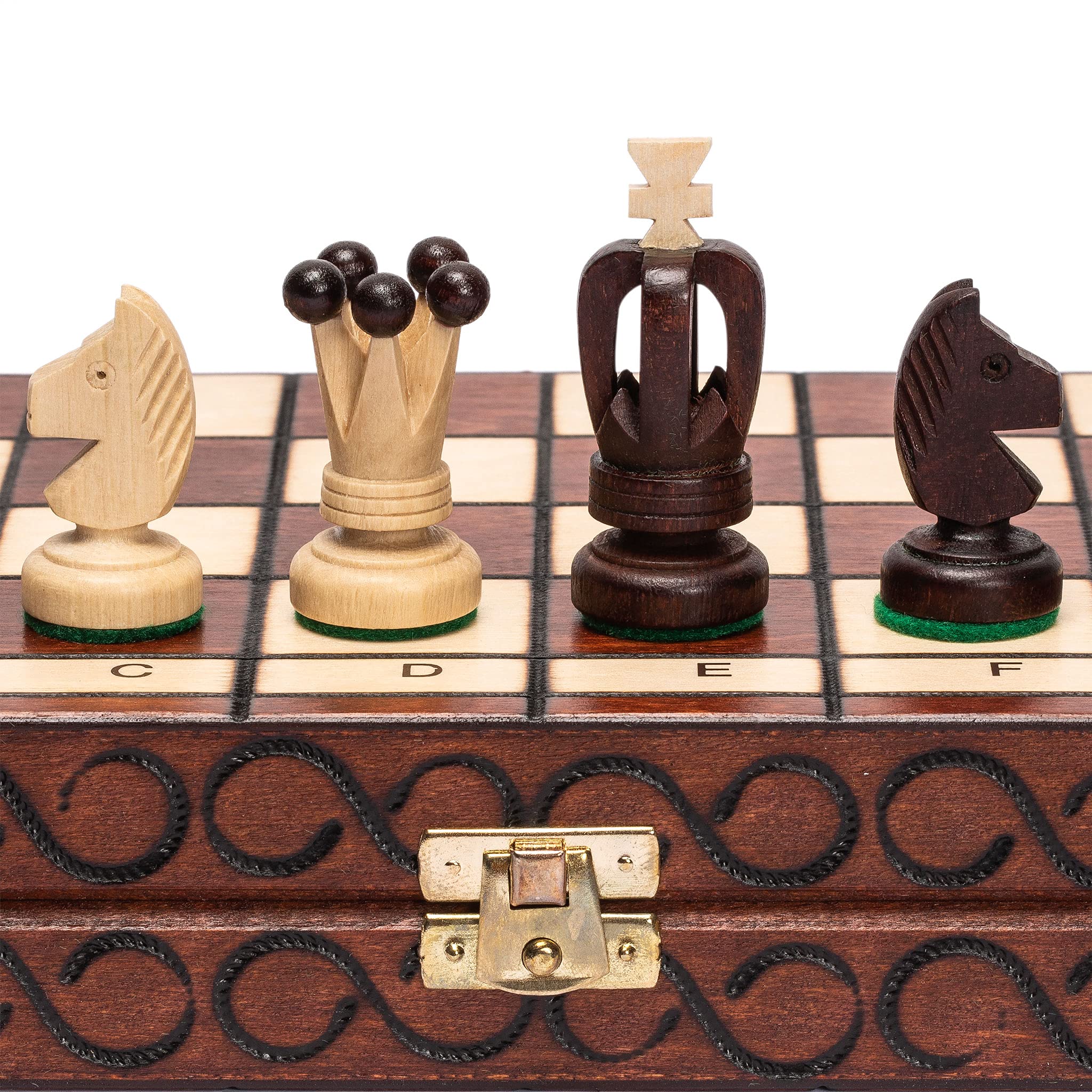 Husaria European International Chess Wooden Game Set, King's International - 14 Inches Medium Size Chess Set with Handcrafted Chessmen and Felted Folding Board