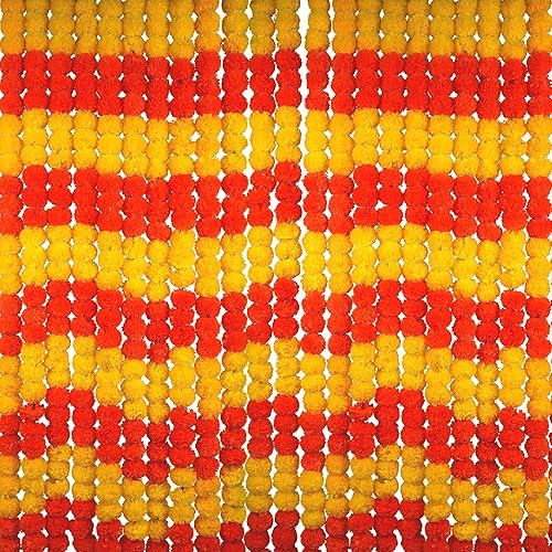 Vista 45 de Guirnalda de caléndula para decoración, 5 piezas de 5 pies de largo, flores artificiales de caléndula de caléndula, decoración india para Pooja