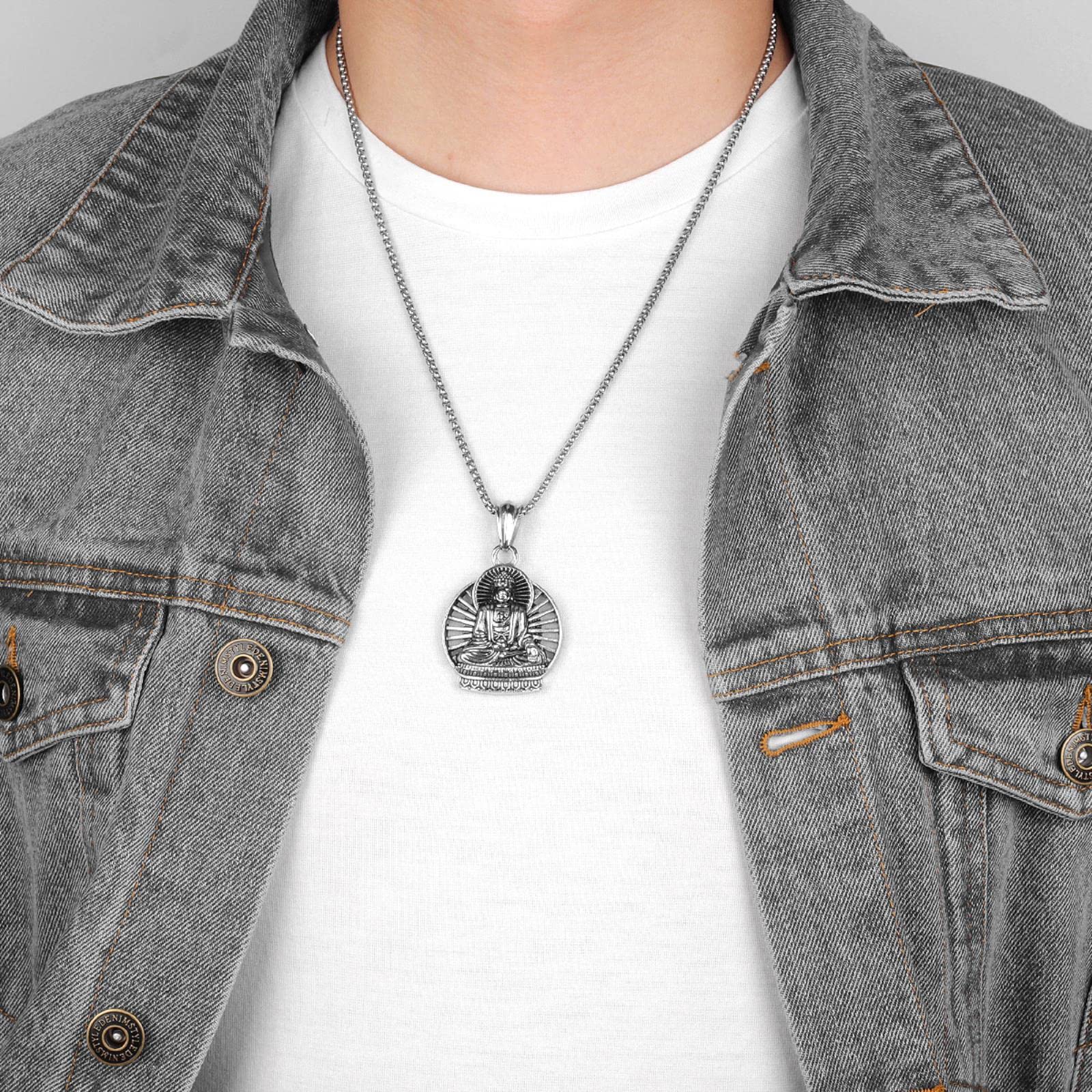 HCMA Budismo Buda Color Oro Plata Titanio Acero Hombres Collar Colgante Cadena Para Novio Hombre Joyería Creatividad Regalo