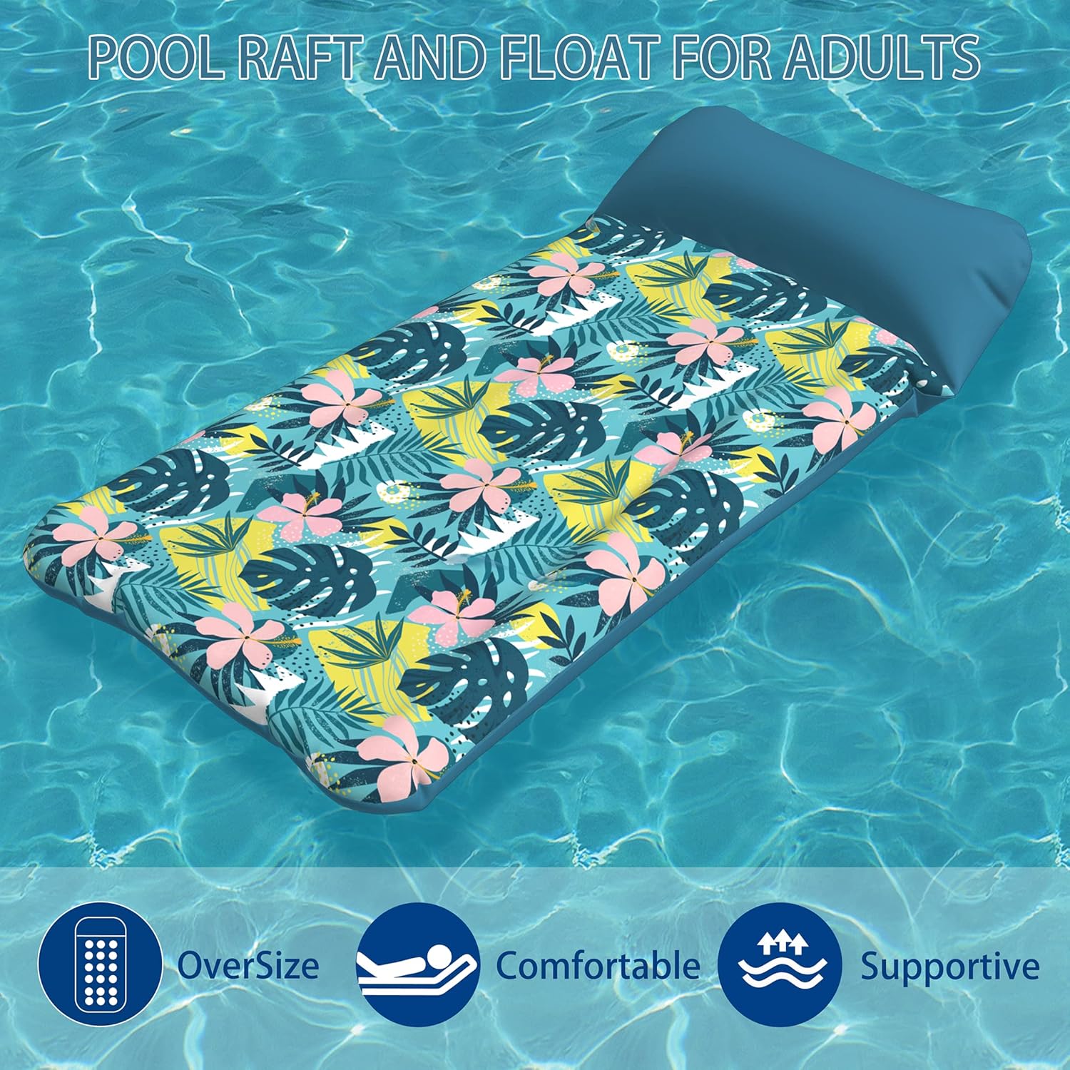 Oversized Pool Float Lounge Fabric-Covered 73" x 39", Inflatable Tanning Pool floaties for Adults, Pool Raft Lounger and Pool rafts & Inflatable Ride-ons for Pool Party, sea, Beach, Lake