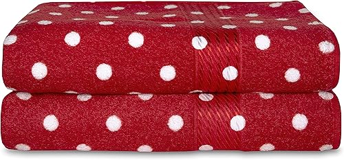 Cackleberry Home Juego de 2 toallas de baño de rizo de algodón con lunares de 27 x 54 pulgadas (color rojo carmesí)