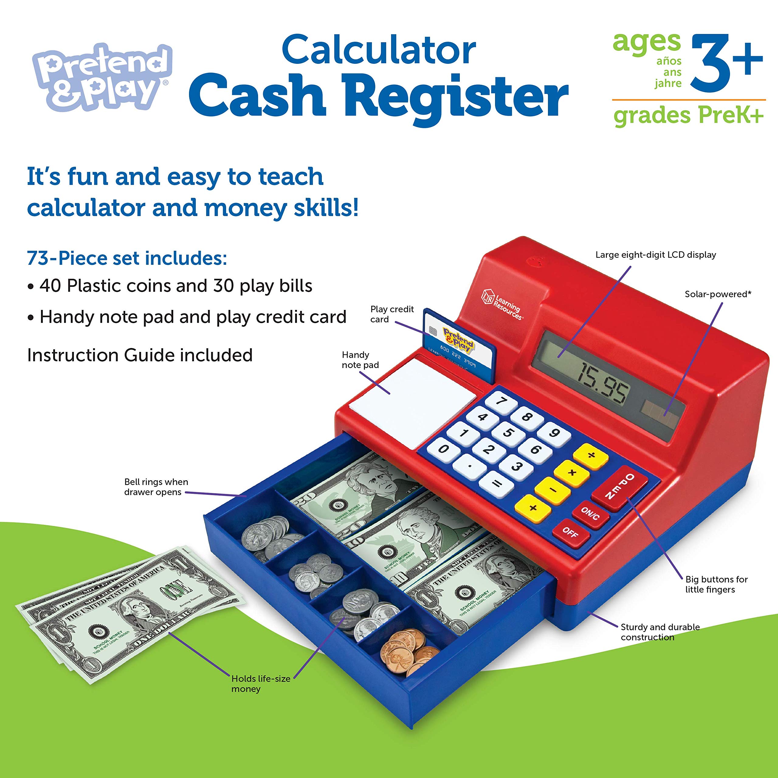 Learning Resources Pretend & Play Calculator Cash Register 73 Pieces