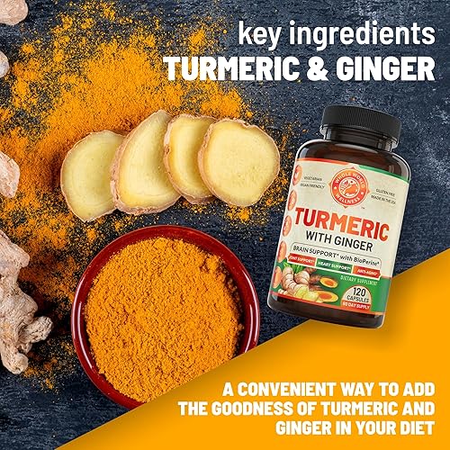Miniatura 3 de Curcumina de cúrcuma orgánica con jengibre y pimienta negra, suministro de 2 meses. Apoya la salud del corazón, la salud del cerebro y la salud de