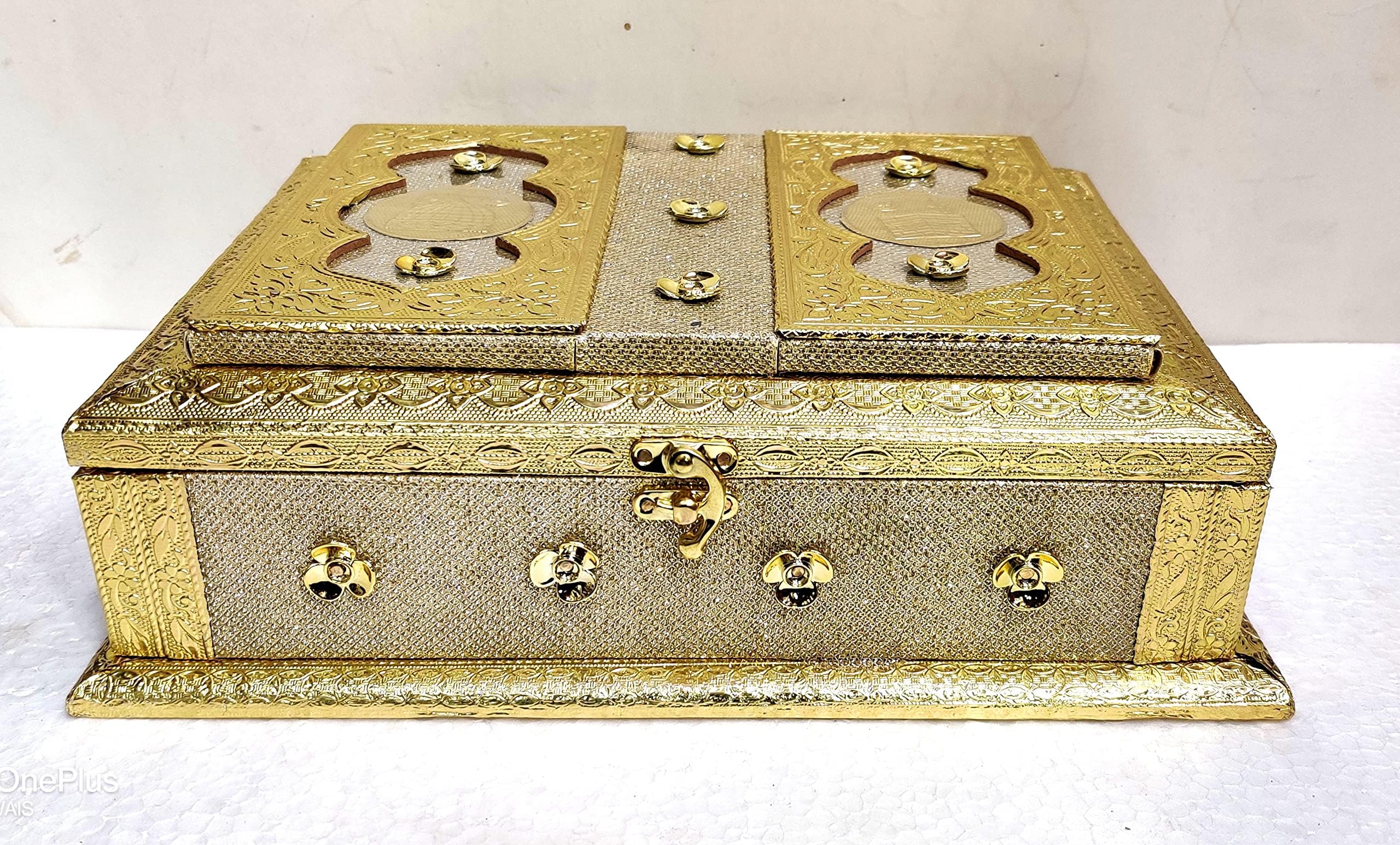 Hand Kraft Fancy Wooden Golden Box For Quran ,Books & Holy Books With Attached Rehal Stand