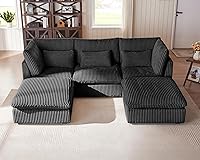 Vista 78 de Sofá modular de gran tamaño, sofá seccional de pana Cloud extra profundo con diván otomano chaise, sofá cama de chenilla esponjosa de 8 plazas