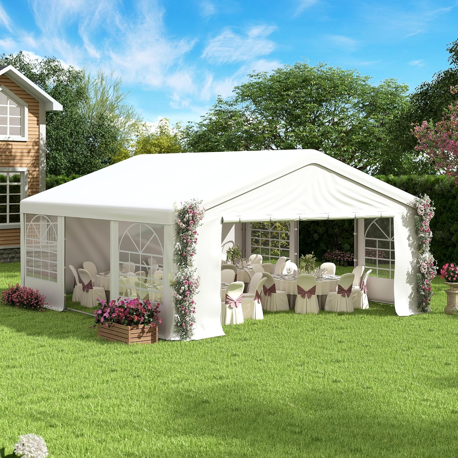 20 x 20Ft Party Tent Heavy Duty, Outdoor Wedding Tent with Removable Sidewalls, Event Gazebo Shelters Canopy for Party