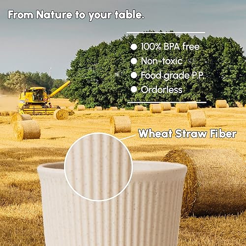 Miniatura 5 de Juego de vajilla duradera de paja de trigo para 4 personas, incluye platos, cuencos y utensilios, verde, apto para microondas y lavavajillas,