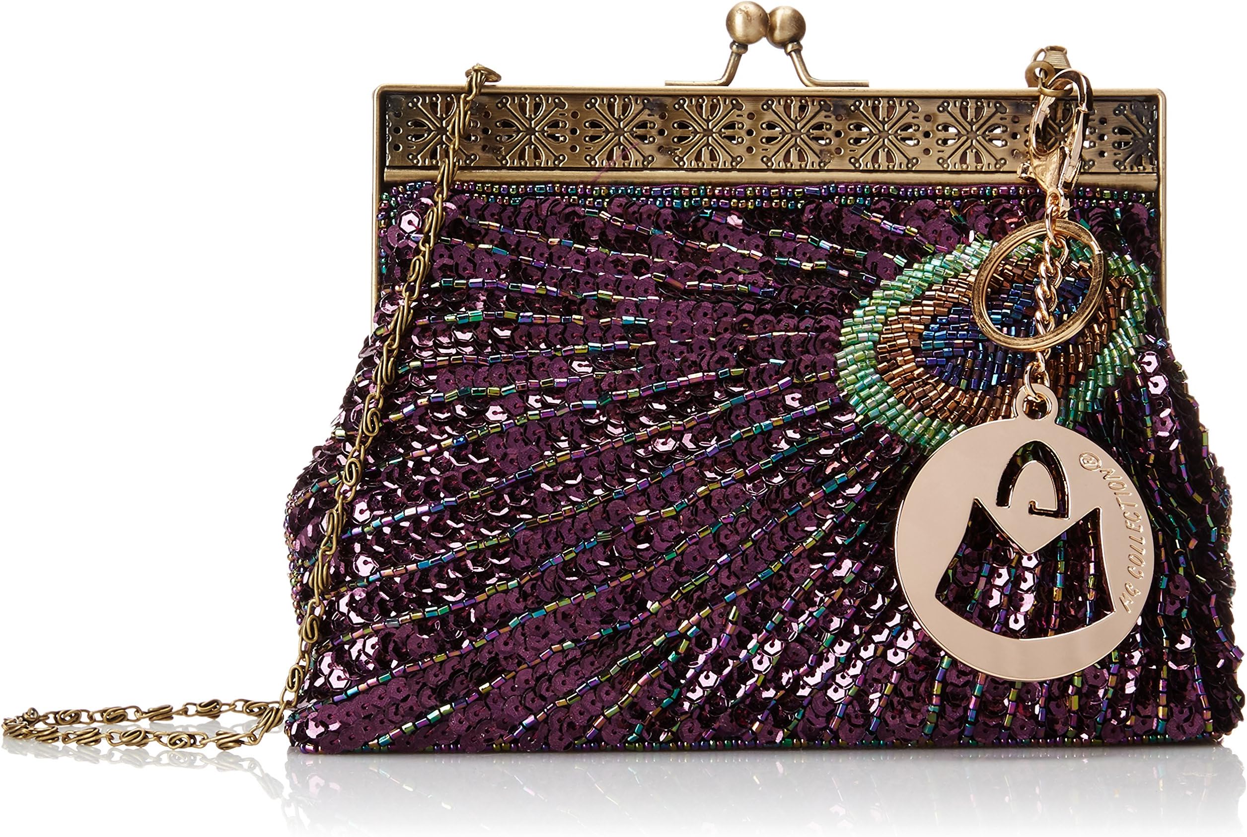 MG Collection Rayna Beaded Sequin Peacock Evening Clutch