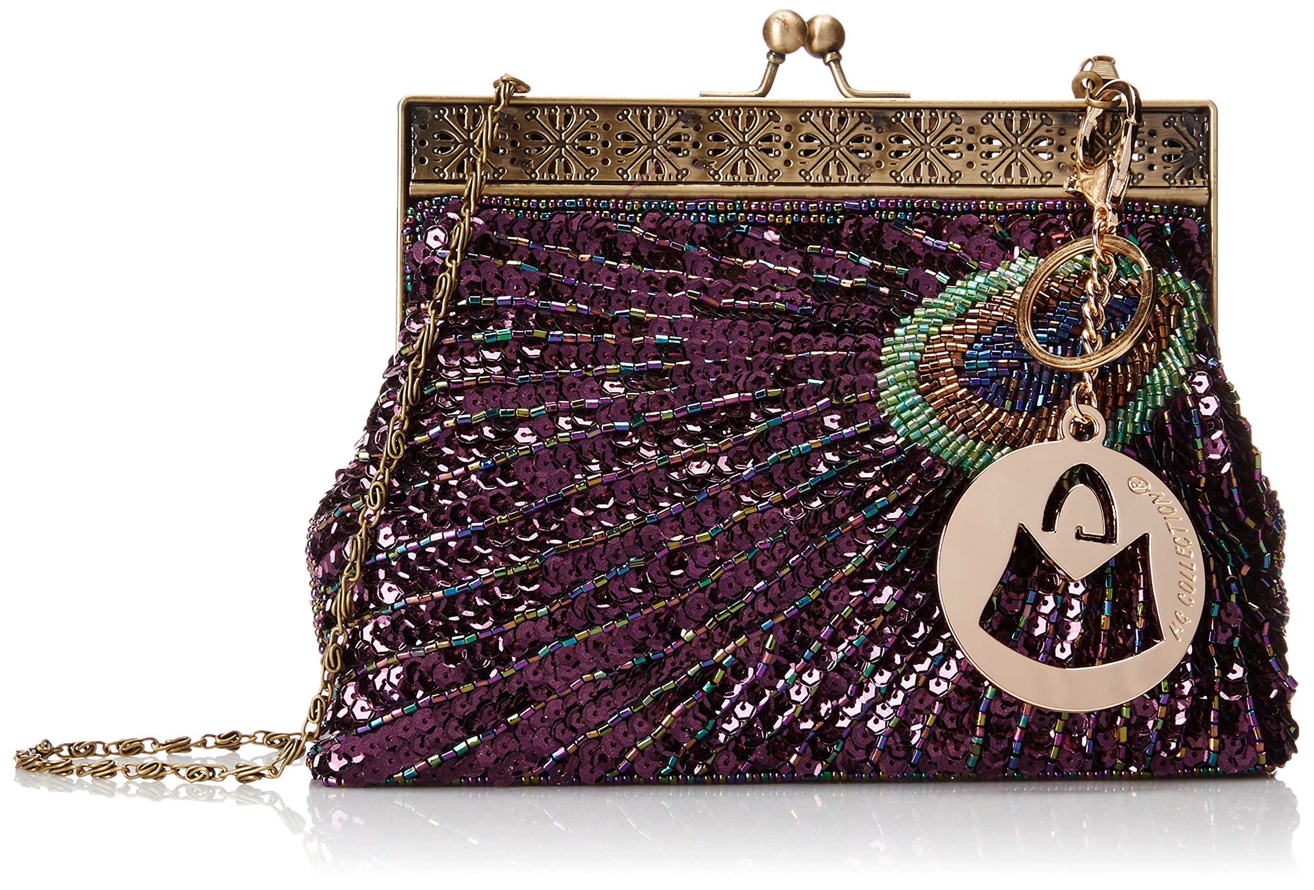 MG Collection Rayna Beaded Sequin Peacock Evening Clutch