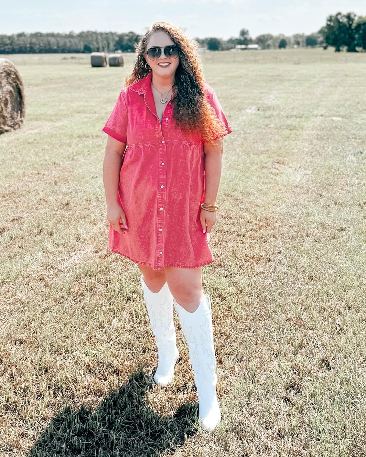 GRAPENT Denim Dress for Women Babydoll Tiered Short Sleeve Button Down Jean Shirt Dresses - Image 7