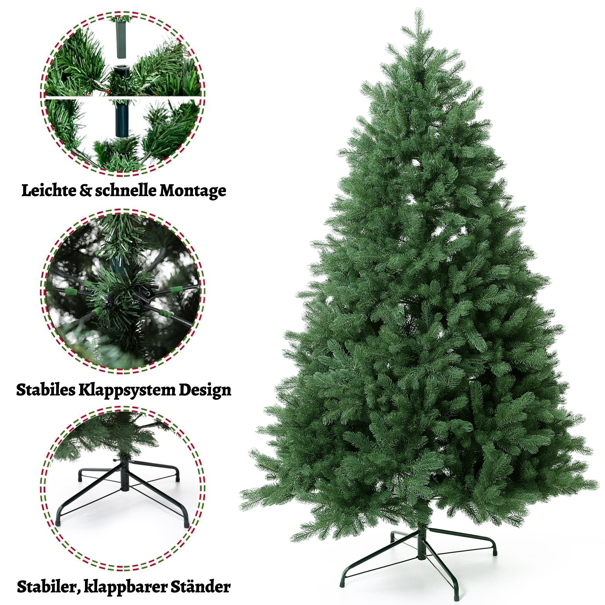 EVGN Sapin de Noël Artificiel de qualité supérieure - 180 cm - 100% Moulage par Injection - Branches en polyéthylène (réaliste et Dense) - Aspect réaliste - Aspect réaliste - sans éclairage