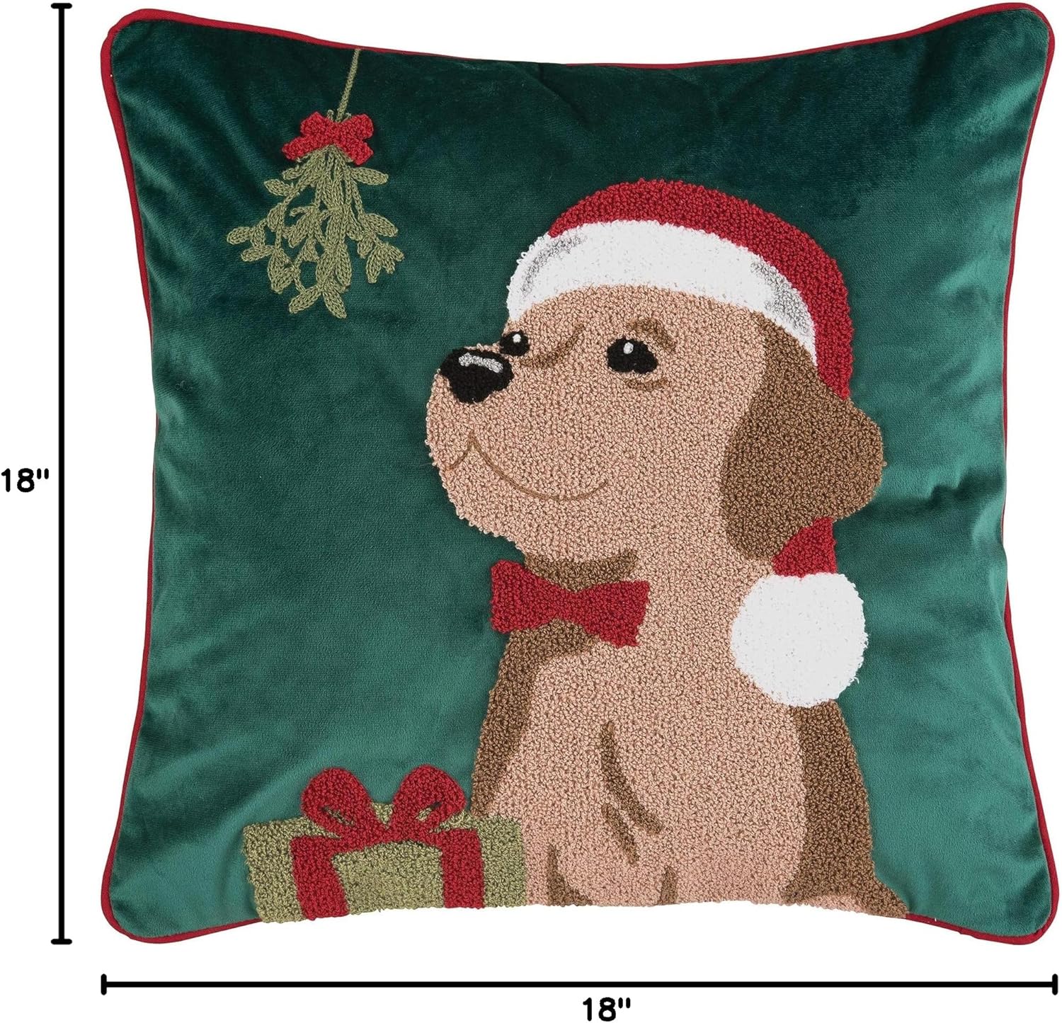 C&F Home Mistletoe Puppy Pillow Christmas Xmas Dog Decor Decoration Throw Pillow 18" x 18" for Couch Chair Living Room Bedroom 18" x 18" Green