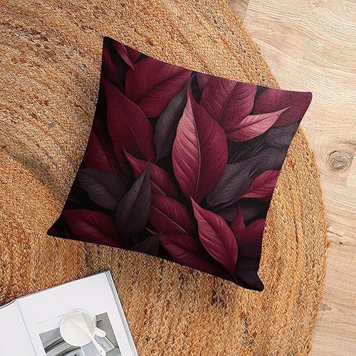 Miniatura 6 de MaSiledy Fundas de almohada elegantes con hojas color burdeos, fundas de almohada de granja color burdeosdorado, fundas de almohada de 20 x 20