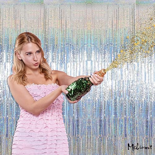 Miniatura 6 de Paquete de 4 cortinas de flecos plateados, 3.2 pies x 8.2 pies, serpentinas de flecos metálicos brillantes para cabina de fotos, cumpleaños, boda,