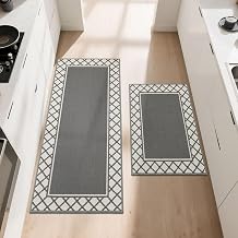 COSY HOMEER Kitchen Rugs, Washable Nonslip TPR Backed Kitchen Mat Set, Soft Standing Absorbent Rugs for Kitchen, Set of 2 60X89cm+60X152cm, Grey