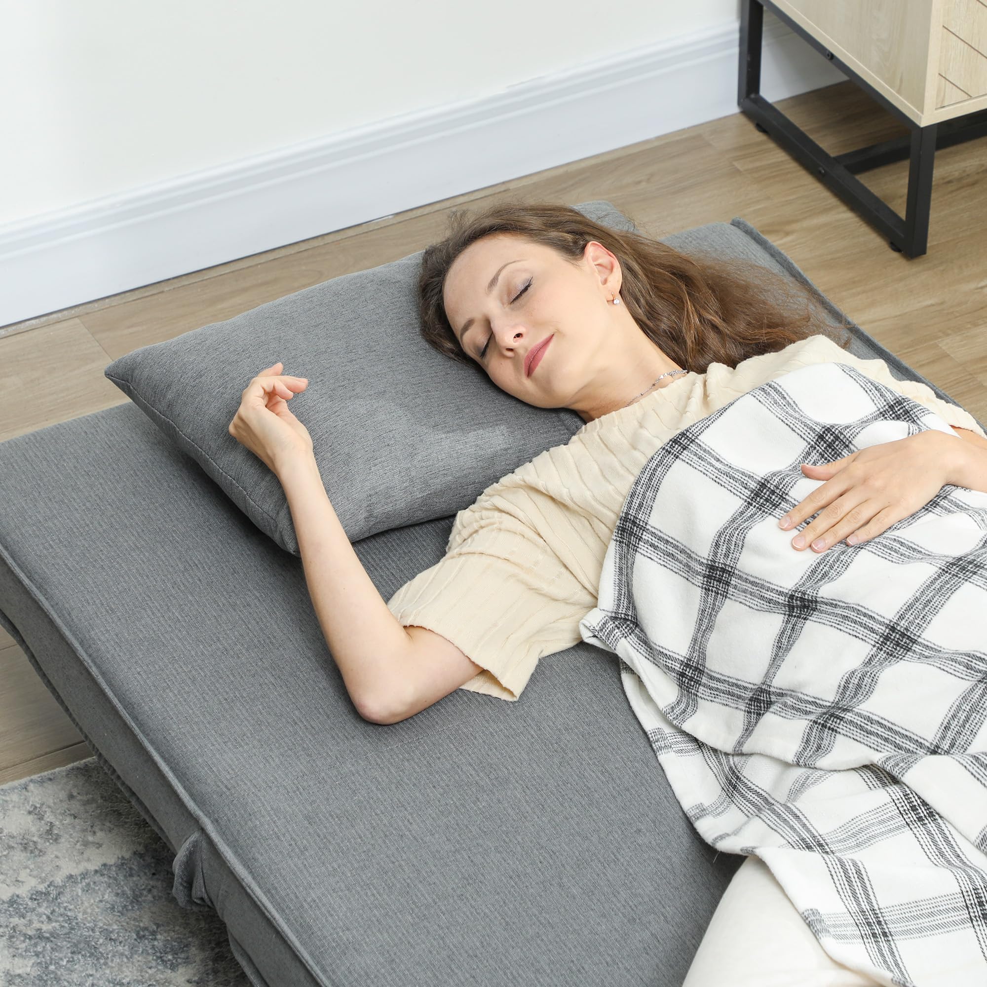 HOMCOM Sofá Cama de 1 Plaza 3 en 1, Sillón Cama Plegable Tapizado en Lino Sintético, con Respaldo Ajustable en 6 Niveles, Almohada, Asiento Ancho, Patas de Madera, 90x78x79 cm, Gris