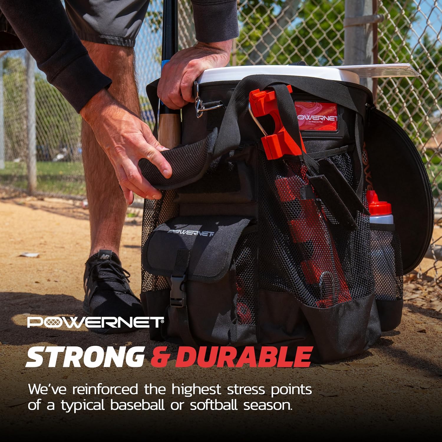 PowerNet Baseball Softball Coaching Bucket Caddy Cover, Multiple Pockets Carry Gameday Essentials, 3 Styles for 6 Gallon Bucket Organization Including All Terrain Wheeled