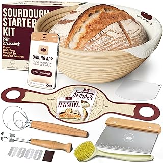 Superbaking Banneton Bread Proofing Basket Set with Silicone Dough Sling, 9" Splinter-Free Proofing Basket, Non-Stick Dutch Oven Liner, Sourdough Starter Kit, Sourdough Bread Baking Supplies & Tools