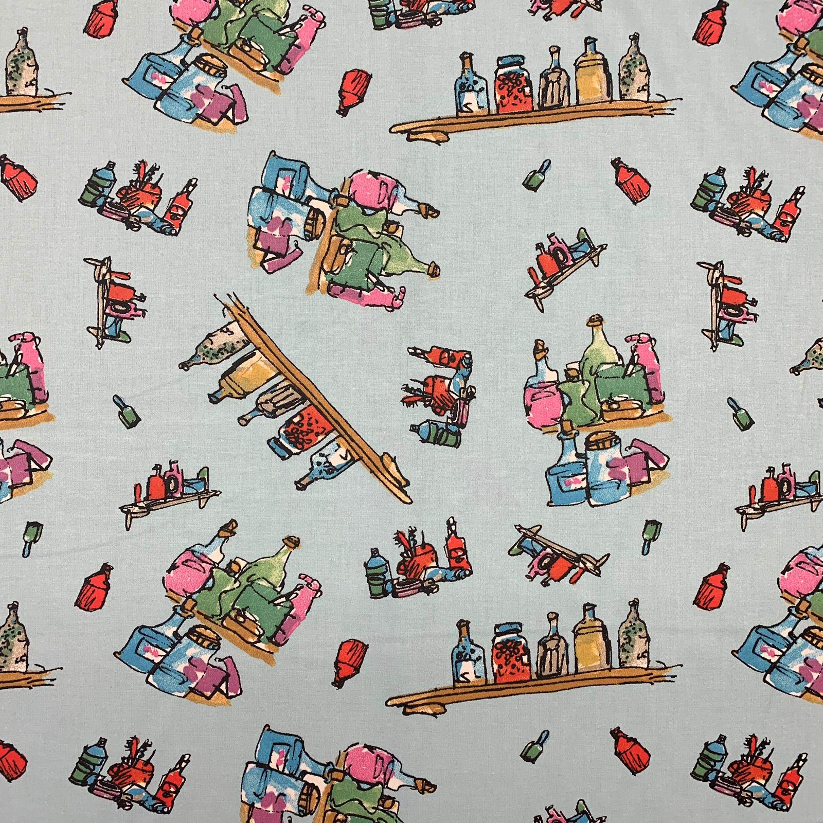 Roald Dahl Ashley Wilde 100% Cotton Curtain Upholstery Fabric Material Quentin Blake Art Esio Trot The Twits (Diddly Bottles)