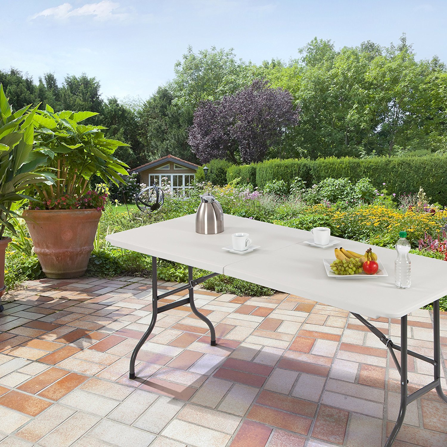 Tavolo Tavolino Pieghevole Set Birreria in Dura Resina 180x70xh74 per Sagra Campeggio Fiera Casa