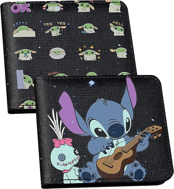 Noelind *2 Packs* Leather Wallet for Girls Cute Kawaii Cartoon Aesthetic Women Cool Funny Leather Credit Id Card Cash Holder Woman RFID Blocking Zipper Wallets with Coin Pocket Female Bifold Youda