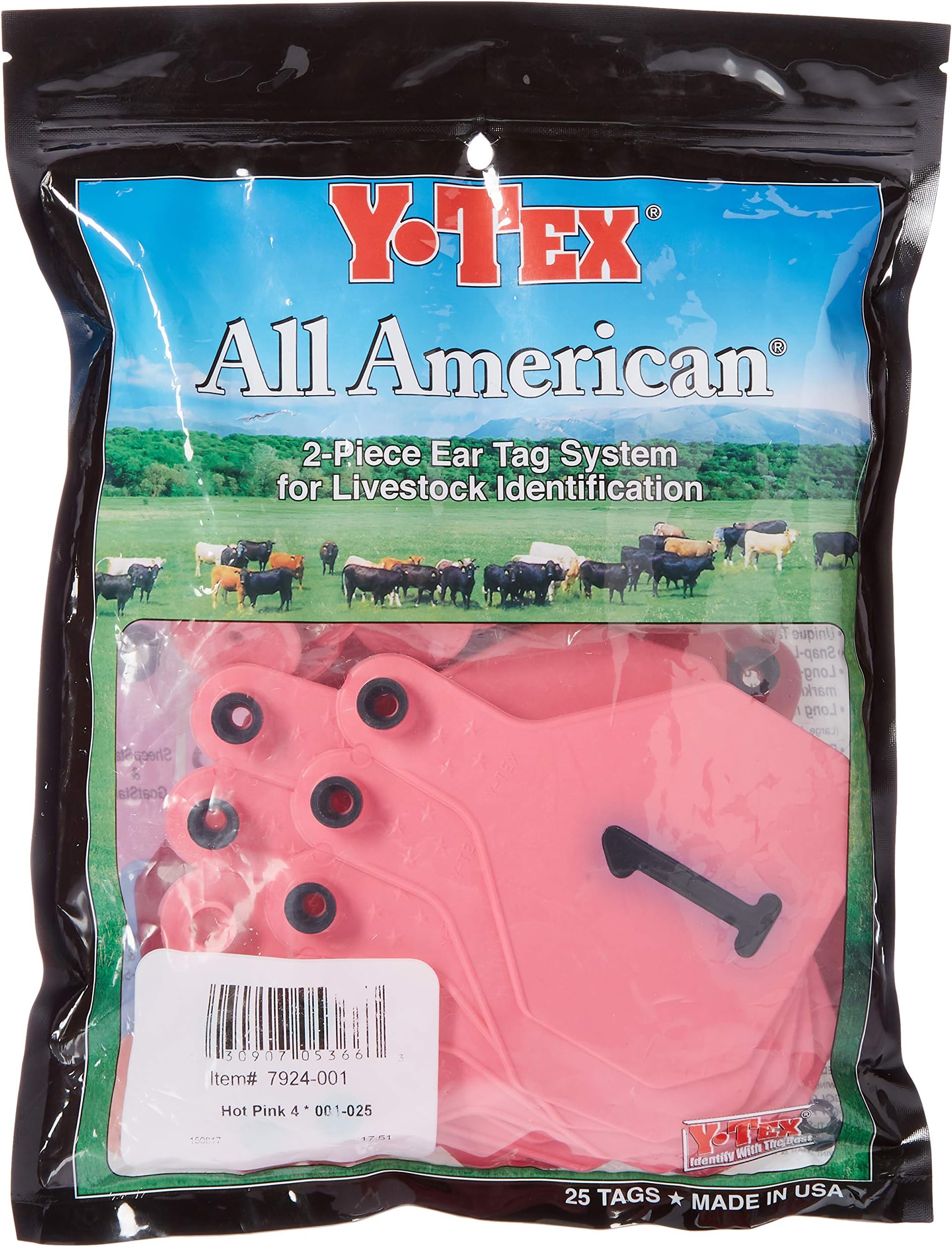 Y-Tex 4 Star Large Cattle Ear Tags Pink Numbered 1-25