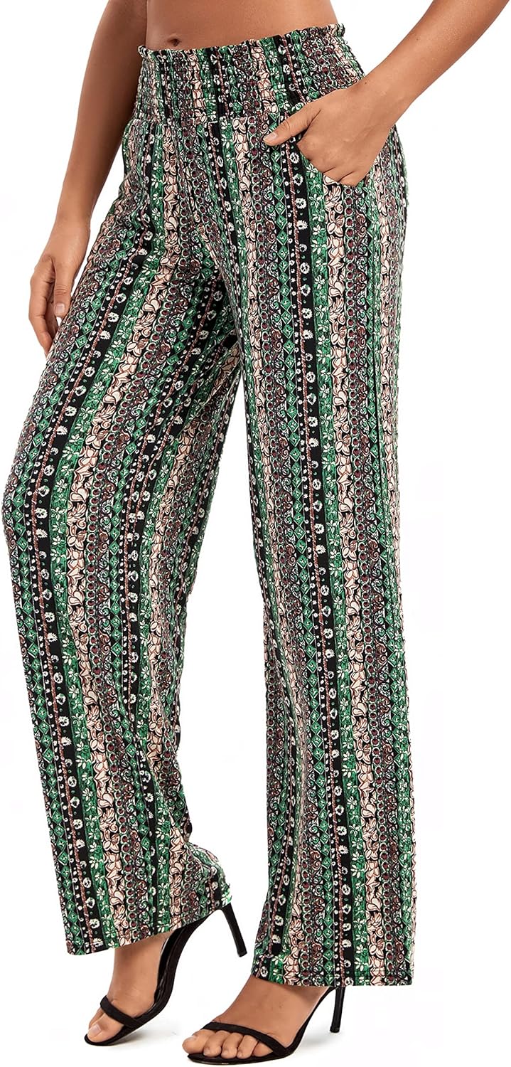 Urban CoCo Women's Boho Palazzo Pants Wide Leg Beach Pants High Waisted Lounge Pants with Pockets - Image 2