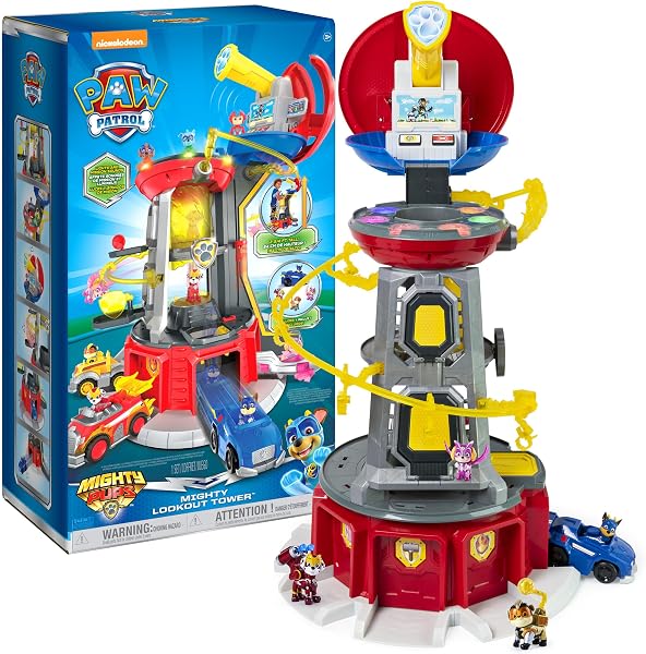 PAW PATROL, Mighty Lookout Tower mit 4 zusätzlichen exklusiven Action-Figuren, Spielzeugauto, Licht- und Geräuscheffekten, Spielzeug für Kinder ab 3 Jahren - 1
